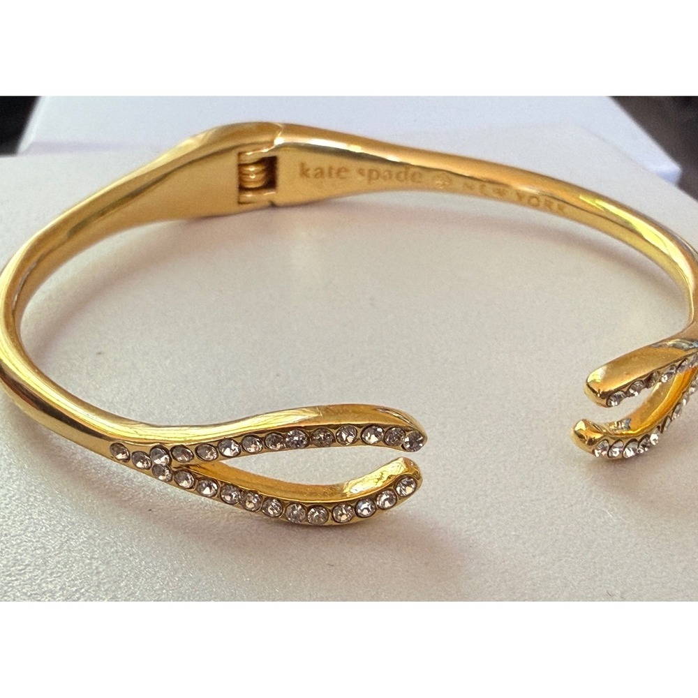Kate Spade Dainty Sparklers Wishbone Gold Crystal‎ Pave Hinged Cuff Bracelet
